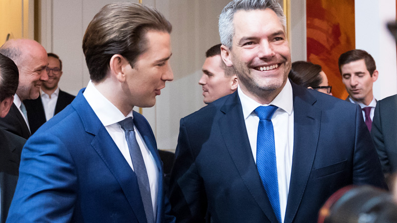 Ex-Kanzler Sebastian Kurz und Kanzler Karl Nehammer (beide ÖVP)